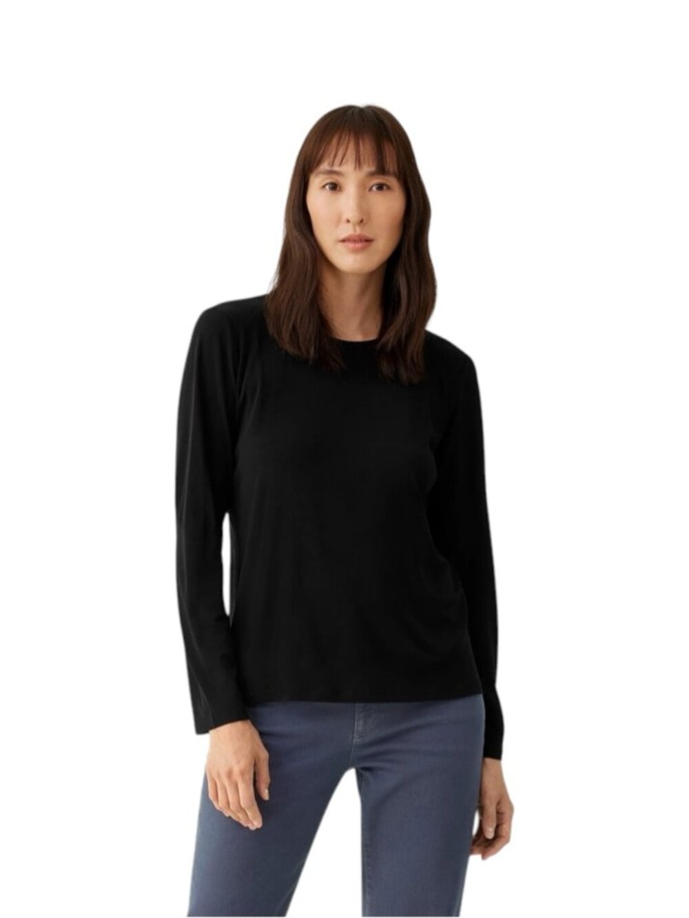 Eileen Fisher Stretch Silk Jersey Crew Neck Top Black Women’s Small